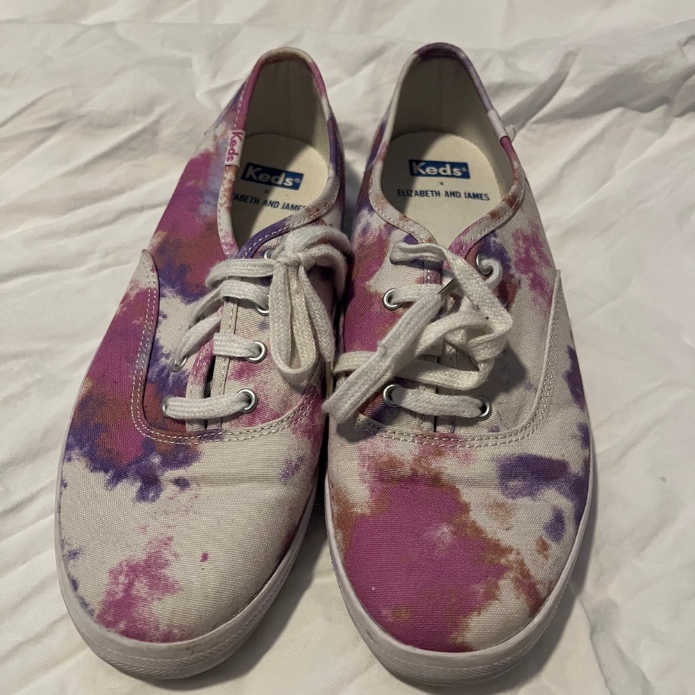 Keds Elizabeth and James Tie-Dye Canvas Sneakers in Pink, Purple & Tan
